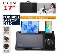 ATEK Lap Desk for Bed & Sofa - Large Laptop Tray with Cushion, Wrist Rest & Anti-Slip Strip, Portable Wooden Pattern Lapdesk for 17" in Black Atek Black