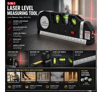 ATEK Laser Level Pro 3, 2.5M Measuring Tool With Built-In Spirit Levels And Ruler For Accurate Alignment
