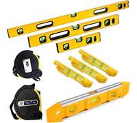 ATEK Magnetic Alloy Spirit Level Set Torpedo Level 5M Measuring Tape 45/90/180 Degrees 3 String Hanging Bubble Line Leveller Heavy Duty in Yellow Atek Yellow