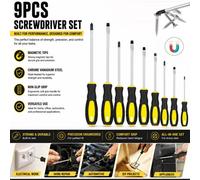 ATEK Magnetic Screwdriver Set 9 Pcs, Heavy Duty Chrome Vanadium Steel Soft Grip Insulated Handle Philips Slotted Pozi Flat Screwdrivers
