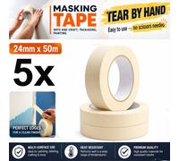 ATEK Masking Tape Rolls (24mm X 50M) 5 Pack Premium Quality Strong Adhesive Easy Removal No Residue Painting Decorating Crafts Tapes