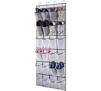 ATEK Over the Door Shoe Storage Organiser, 24 Large Mesh Pockets Back of the Door Shoe Storage Hanging Rack Holder for Wardrobe Door Tidy with Hanger Room Gadget for Bedroom Bathroom White