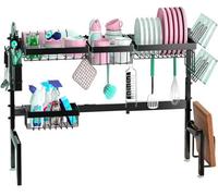 ATEK Over The Sink Dish Drying Rack, 2-Tier Expandable (26"- 33.5") Metal Steel Kitchen Drying Rack With Utensil Holders