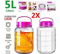 ATEK Pack Of 2 Large Glass Storage Jar 5 Litre (5000Ml) Airtight Lid Wide Mouth Container Jars Preserving Fruits Tea Rice Nut Pasta