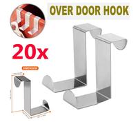 ATEK Pack Of 20 Over The Door Hanging Hooks Stainless Steel Space-Saving Reversible Design Towels Hats Bag Jacket Coat Wardrobe