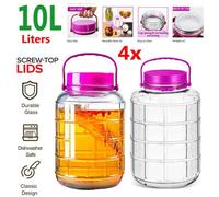 ATEK Pack Of 4 Large Glass Storage Jar 10 Litre (10000Ml) Airtight Lid Wide Mouth Container Jars Preserving Fruits Tea Rice Nut Pasta