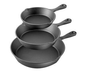 ATEK Pre Seasoned Cast Iron Skillet Frying Pan, 3Pcs Oven Safe Cookware Non-Stick Pans Cast Iron Frying Pan Set Grill Stovetop Black 6 Inch 15cm 8Inch 20cm and 10inch 25cm Suitable for All Hob Types