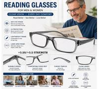 ATEK Reading Glasses +3.50 Men Women Grey Anti Eyestrain Light Blocking Rectangular Half Frame For Computer Reader Eyeglasses With Case