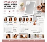 ATEK Rechargeable Makeup Mirrorwith Lights, 10X Mini Magnification & 3 Color Led Lighting, White Dimmable Touch Screen Tabletop