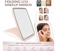 Atek Rechargeable Travel Makeup Vanity Mirror With Led Lights, Portable Mirror With Stand Touch Screen Led Mirror Makeup Light Up In Pink Pink