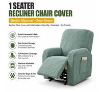 ATEK Recliner Sofa Chair Cover 1 Seater Stretch Covers With Side Pockets Anti-Slip Fitted Washable Furniture Protector Bean Green