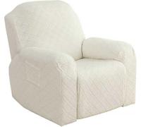 ATEK Recliner Sofa Chair Cover 1 Seater Stretch Covers With Side Pockets Anti-Slip Fitted Washable Furniture Protector Cream