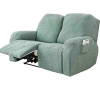 ATEK Recliner Sofa Chair Cover 2 Seater Stretch Covers With Side Pockets Anti-Slip Fitted Washable Furniture Protector Bean Green
