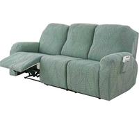 ATEK Recliner Sofa Chair Cover 3 Seater Stretch Covers With Side Pockets Anti-Slip Fitted Washable Furniture Protector Bean Green
