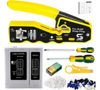 ATEK Rj45 Ethernet Passthrough Crimper Tool Kit With Cable Tester, Punch Down, Cutter And Stripper For Cat5/6/7 Lan And Rj45