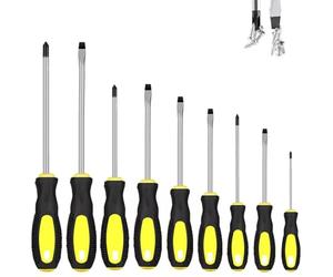 ATEK Screwdriver Set 9 PCS, Soft Grip Magnetic Screwdriver Set, 4 Philips and 5 Flats Head Chrome Vanadium Steel