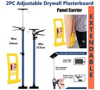ATEK Set Of 2 Drywall Plasterboard Support Props 115-240Cm Adjustable Telescopic Props With Plywood Board Glass Lifter Carrier