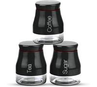 ATEK Set Of 3 Glass Kitchen Storage Canisters With Black Screw Lids, Coffee, Tea, And Sugar Jars, Airtight Food Containers Set