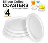 ATEK Set of 4 Silicone Drink Coasters Premium Non-Slip Soft Coaster Mats in White Atek White