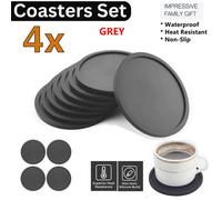 ATEK Set Of 4 Silicone Grey Coasters Tabletop Protection Non Slip Non Stick Cup Coaster Pads For Drinks Bar Coffee Glass Round Mugs