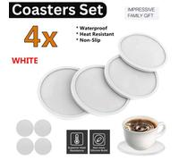 ATEK Set Of 4 Silicone White Coasters Tabletop Protection Non Slip Non Stick Cup Coaster Pads For Drinks Bar Coffee Glass Round Mugs