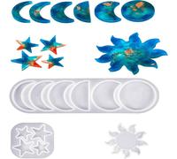 ATEK Silicone Resin Coaster Mould Set 3Pcs Round & Square Epoxy Resin Molds Atek Multicolor