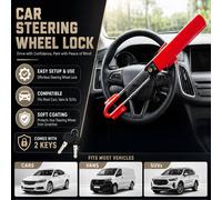 ATEK Steering Wheel Lock Twin Bar, Steering Lock, Car Anti-Theft Device, High Visibility, Heavy Duty, Universal Fit, Adjustable in Red Atek Red