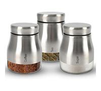 ATEK Tea Coffee and Sugar Canisters Sets for the Kitchen, Set of 3 Multipurpose Kitchen Containers for Sugar Spices Modern Kitchen Jars Glass tea coffee sugar canisters Pots Easy to Clean