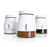ATEK Tea Coffee Sugar Glass Canister Set, 3 Pack Screw Lid Storage Jars | Airtight Screw Top, Durable Construction, Multipurpose Kitchen Storage, Easy to Clean