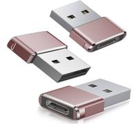 ATEK USB to USB C Adapter 3 Pack Type C USBC Female to USB A Male Adaptor For iPhone Apple Watch iWatch Airpods iPad Samsung Galaxy in Pink Atek Pink