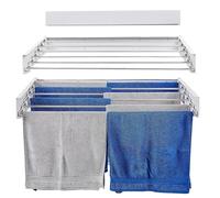 ATEK Wall Mounted Clothes Airer Indoor Outdoor Wall-Mounted Retractable Airer Foldable Laundry Drying Rack with 7 Roads Space Saving Laundry Hanger Easy Installation (White, 80cm)