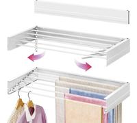 ATEK Wall Mounted Clothes Airer Indoor Outdoor Wall-Mounted Retractable Airer Foldable Laundry Drying Rack With 5 Rods 120Cm