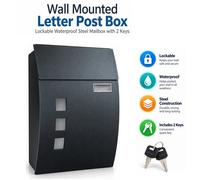 ATEK Wall Mounted Letter Box Outdoor Waterproof Post Box Lockable Mailbox With Viewing Window Nameplate And 2 Keys