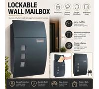 ATEK Wall Mounted Mailbox Outdoor Waterproof Post Box Lockable Letter Box With Viewing Window Nameplate And 2 Keys