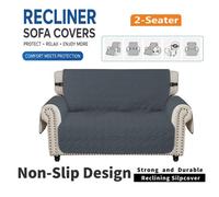 ATEK Waterproof Recliner Sofa Covers 2 Seater With Pockets Elastic Strap Non-Slip Armchairs Dark Grey Cover Pet & Kids