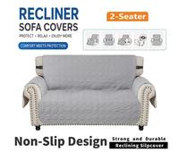 ATEK Waterproof Recliner Sofa Covers 2 Seater With Pockets Elastic Strap Non-Slip Armchairs Light Grey Cover Pet & Kids