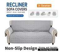 ATEK Waterproof Recliner Sofa Covers 3 Seater With Pockets Elastic Strap Non-Slip Armchairs Light Grey Cover Pet & Kids