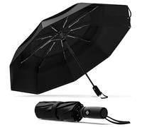 ATEK Windproof Travel Umbrellas for Rain, Strong Fiberglass Frame Durable and Compact Small Black Umbrella Waterproof Easy Auto Open Close Premium Grip Handle Portable for Handbag Travel Purse