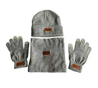 ATEK Winter Hat Scarf Gloves Set, Warm 3-in-1 Thermal Warm Knitted Beanie Cap Circle Scarf Double Layer Fleece Lining Touch Screen Function Snow Pattern Cold Weather Set for Men and Women