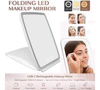 ATEK Women's Rechargeable Travel Makeup Mirror, Portable LED Lighted Mirror Folding Light Up Mirror Touch Screen Thin Brightness Adjustable in White