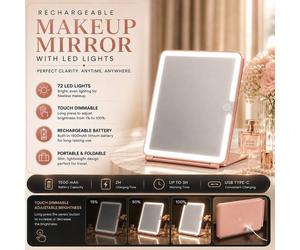 ATEK Women's Rechargeable Travel Makeup Vanity Mirror with LED Lights, Portable Mirror with Stand Touch Screen Led Mirror Makeup Light up in Pink