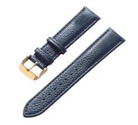 Ateldooly 13-22mm Litchi Grain Cowhide Strap Men's and Women's Soft Leather Watch Strap Accessories, Royal Blue Gold, 13mm