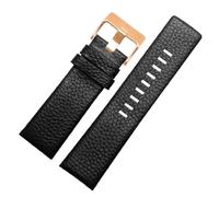 Ateldooly Litchi Grain Men Watchband 22mm 24mm 26mm 27mm 28mm 30mm 32mm Leather Watch Straps, Black Rose Gold, 24mm
