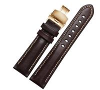Ateldooly Watchband 18mm 20mm 21mm22mm Leather Bracelet Watch Strap Butterfly Clasp Watch Band, Brown Gold Buckle, 22mm