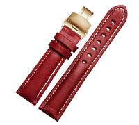Ateldooly Watchband 18mm 20mm 21mm22mm Leather Bracelet Watch Strap Butterfly Clasp Watch Band, Red Gold Buckle, 18mm