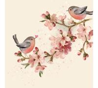 Atelier 20-Pack 3-Ply Disposable Napkin, Paper, 33 x 33 cm, Spring Small Birds on Cherry Blossoms Motif