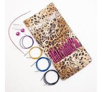 Atelier Interchangeable Knitting Needles Set - Circular Knitting Needles with Stainless Steel Knitting Needles Tips, 14 Sizes US 2.5-15, Flexible Cables, Complete Knitting Kit (Cheetah)