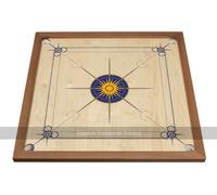 Atelier Radscha Luxury Carrom Board Set - Blue/Yellow Sun Design, Accessories Included