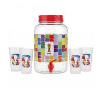 Atelier Sportif Official FIFA 5 PC Beverage Dispenser, 1.4 Gal, with Handle and 4 Plastic Cups, 18.5 OZ (FIFA 26 Trophy - Red)