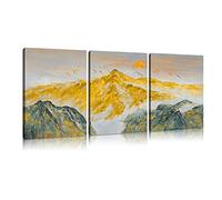 ATELIYISHU Abstract Wall Art Golden Mountain Decor for Bedroom 3 Pieces Canvas Prints Birds Painting Landscape Artwork Bathroom Wall Décor Sunset Pictures Home wall Decorations 12"x16"x3 Panels